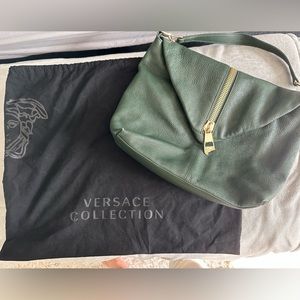 Versace green leather shoulder bag